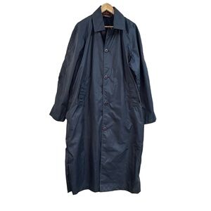 Nordstrom Vintage Mens Navy Blue Nylon Trench Rain Coat Overcoat Size M Long‎